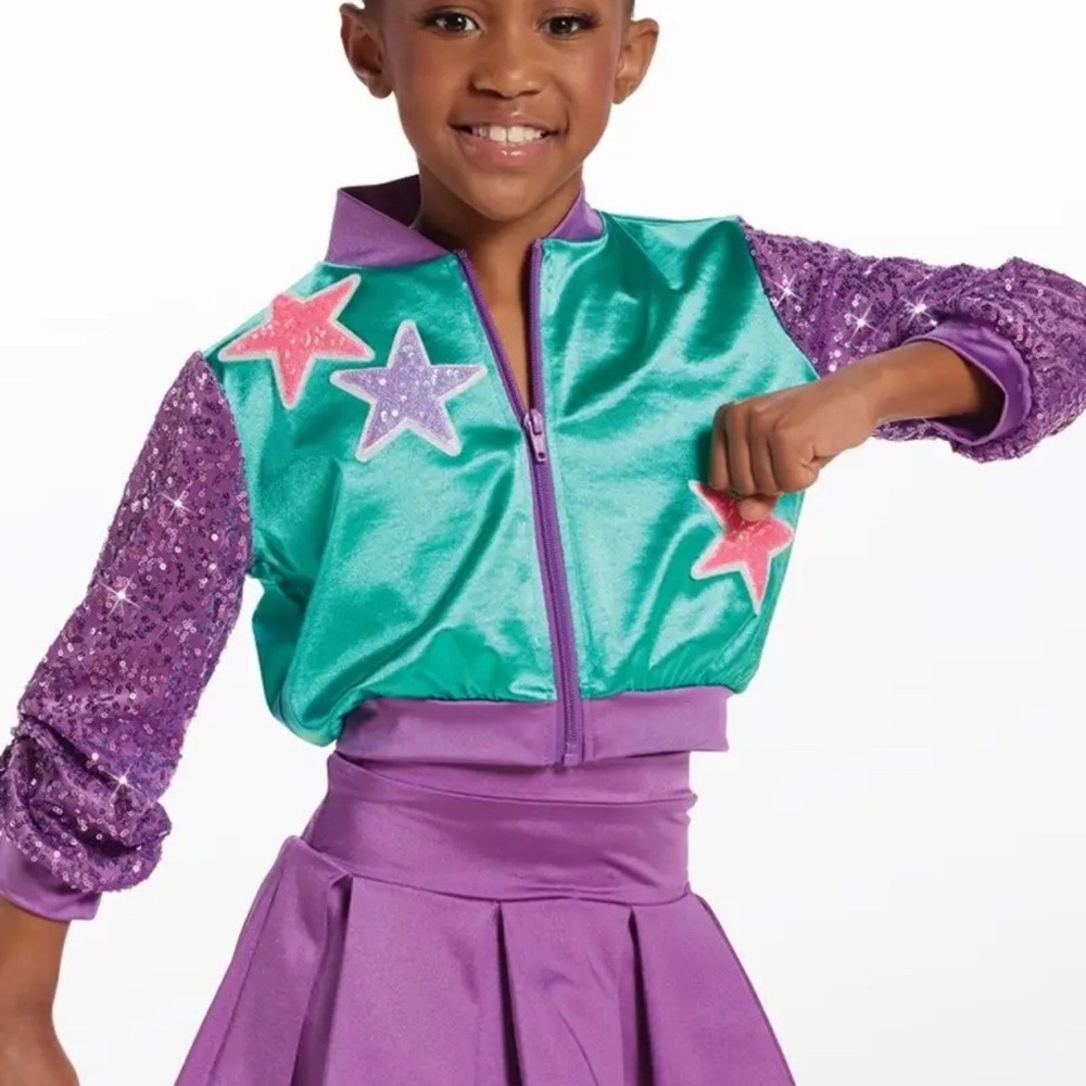 Weissman Teal and Purple Sequin Star Dance Jacket and Skirt
